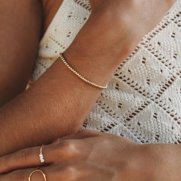 Bundle 2 Gold Beaded elastic Bracelets EASY to wear WATERPROOF Gold Bracelet - Picture 12 of 14